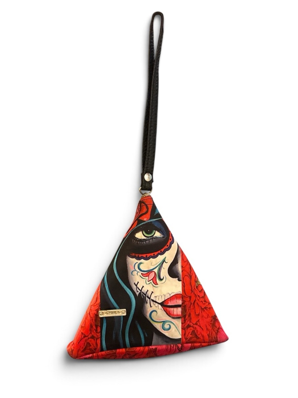 Chala Red and Black Day of the Dead Triangle Wristlet
